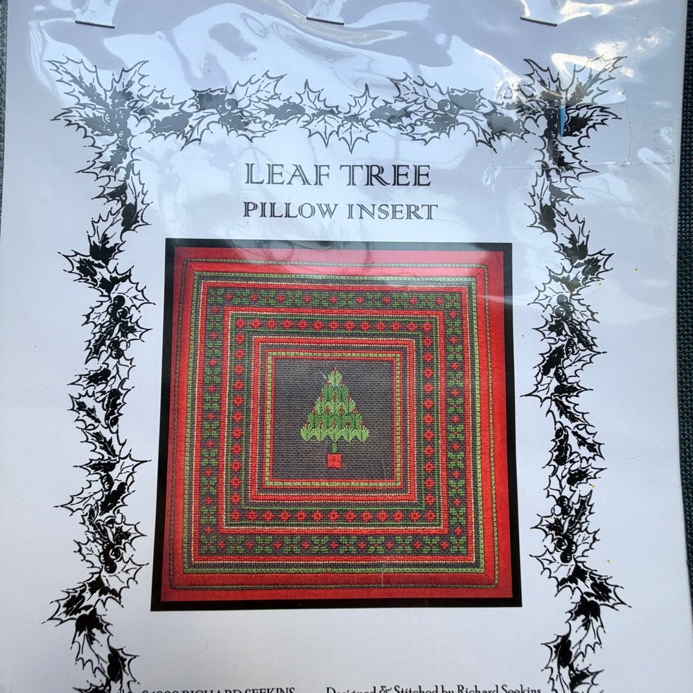 Richard Seekins Leaf Tree Christmas Pillow Insert Needlepoint Canvas + Guide Vtg
